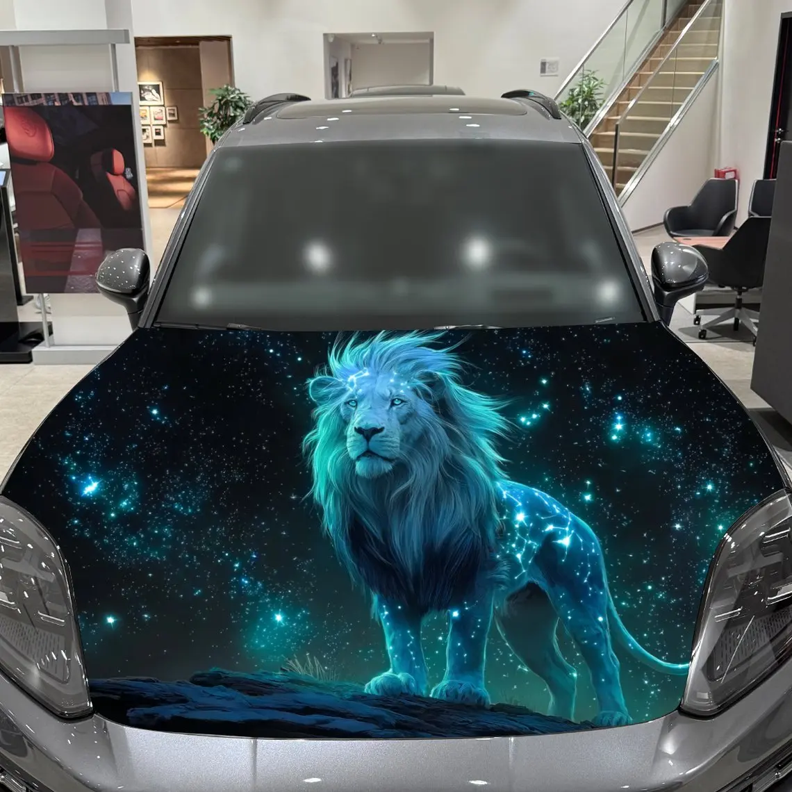 Фото Виниловая пленка для автомобиля Azure Starfield Majestic Lion, водонепроницаемая наклейка на капот автомобиля из ПВХ, самоклеящиеся устойчивые к царапинам наклейки №5