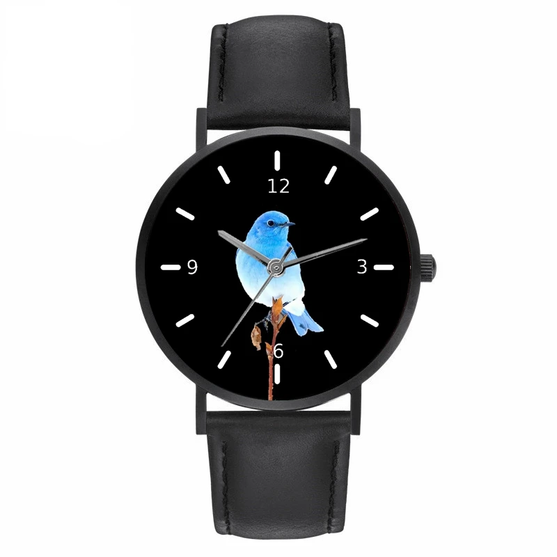

New Fashion Digital Quartz Women's Watch Leather Strap Cute Blue Robin