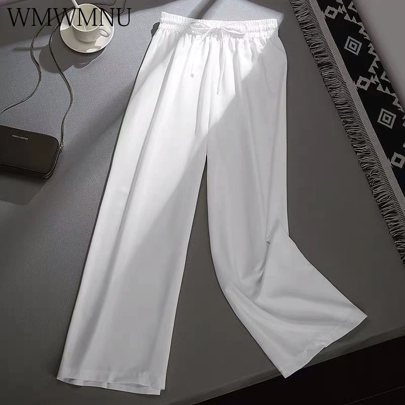 

Women Summer Chiffon Wide Leg Pants Casual High Waist Straight Sweatpants Vacation Korean Capris Roupas Femininas Mujer Trousers