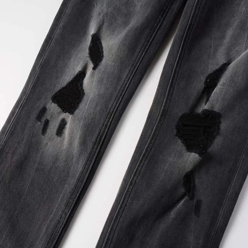 Фото Джинсы KSUBI Cross Jeans American High Street с отверстиями для мужчин и женщин, трендовые узкие плиссированные рваные однотонные черные джинсовые брюки с низкой посадкой №5