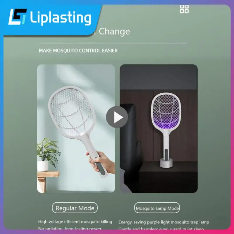 

2 In 1 Electric Insect Racket Usb Rechargeable Handheld Bug Zappers With Base Holder 3000v Mosquito Swatter Portable