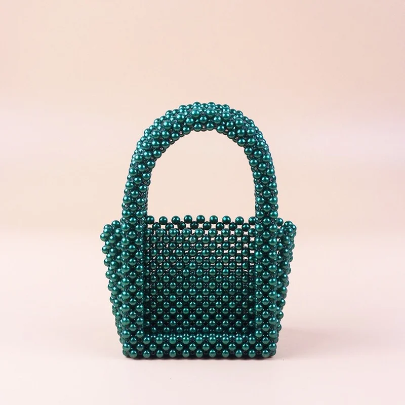 Green Beaded Handbag for Women Mini Evening Bag Party Wedding Small Tote Bag Luxury Design Summer Small Bucket Purse 2022 Female