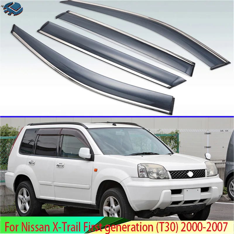 

For Nissan X-Trail First generation (T30) 2000-2007 Plastic Exterior Visor Vent Shades Window Sun Rain Guard Deflector 4pcs 2005
