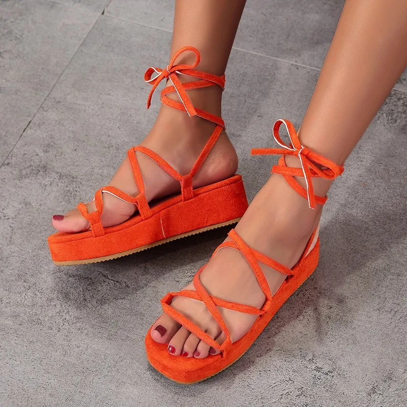 

2022 Women Sandal Woman Platform Non-slip Wedge Cross Tied Casual Shoe Summer Sexy Lady Lace Up Beach Sandals