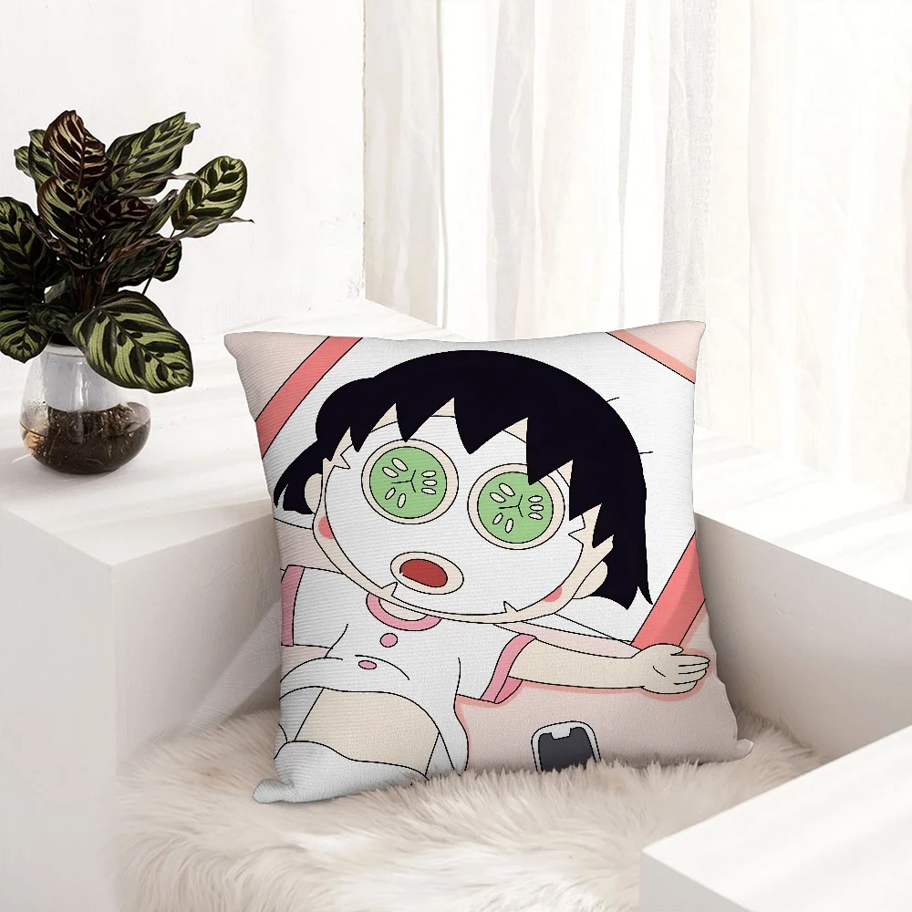 Cartoon Chibi M-Maruko-ChanS Pillow Case Plush Fabric Soft Pillowcase Double Sided Print Sofa Cushion Cover Throw