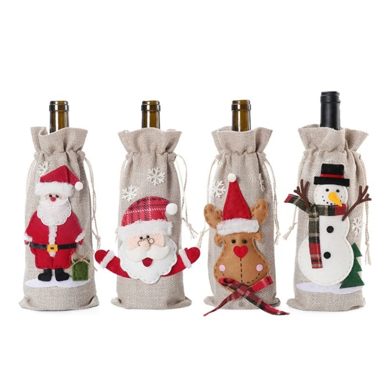 

Рождественские крышки для винных бутылок, конфетные подарочные пакеты, новогодние подарки 2023, рождественские украшения для праздника