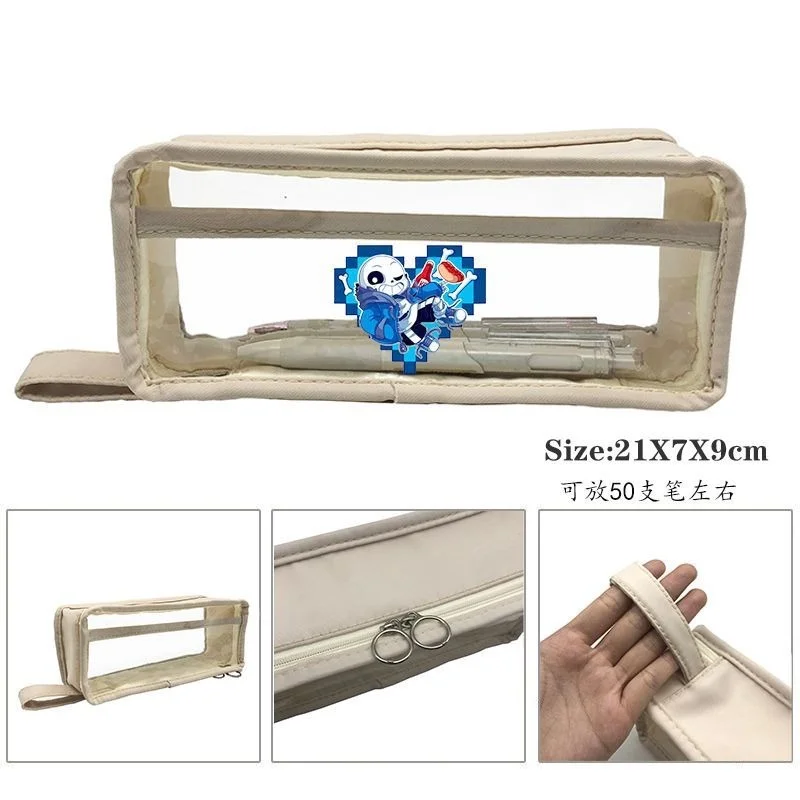 Прозрачный пенал с наклейками Undertale вместительный для канцелярских