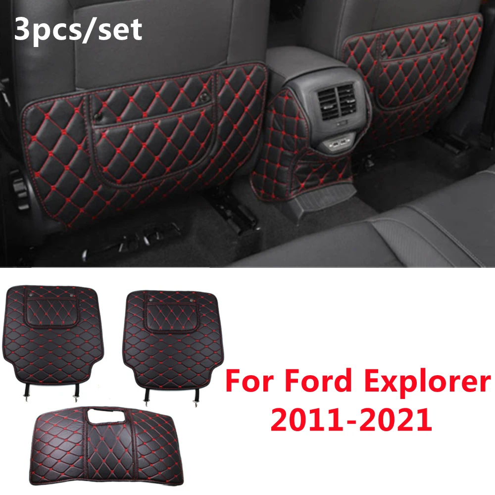 

SJ PU leather Car Rear Seat Anti-Kick Pad Back Seats Cover Armrest Anti-dirty Protection Mat For Ford Explorer 2011-12-13-2021