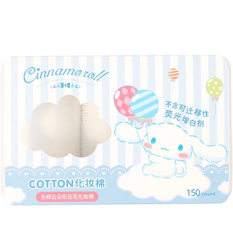 

150 таблетки Sanrio, ватные тампоны Cinnamoroll, Мультяшные милые инструменты для макияжа, ватные облака, тиснение, жидкий компресс, средство для снят...