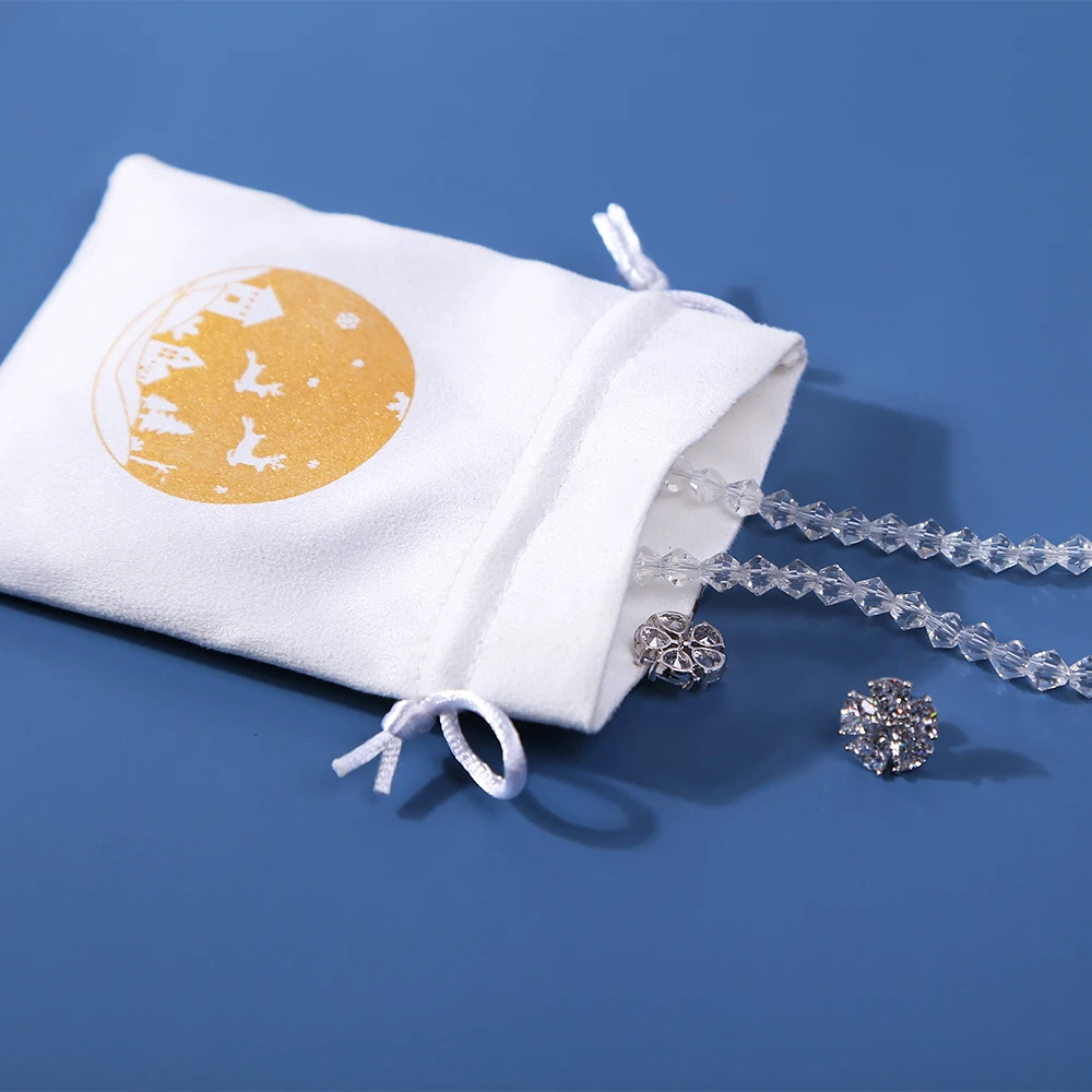 100pcs White Suede Velvet Jewelry Drawstring Bags Custom Jewellery Packaging small Pouch Personalized your Logo Premium Flannel