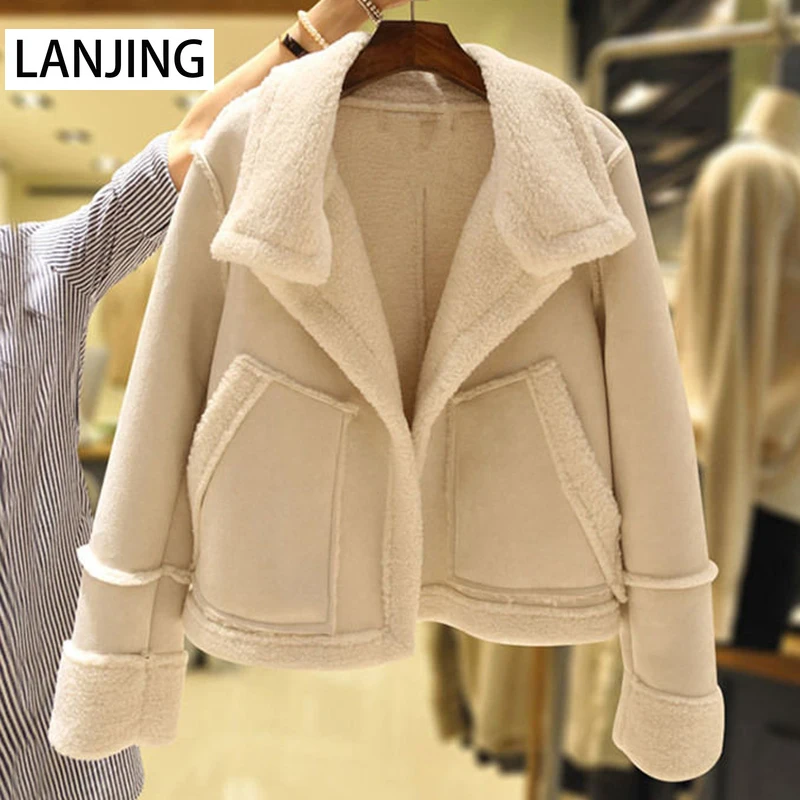 2021 autumn winter new Korean short imitation deerskin fleece lamb wool cotton coat fashion warm women's clothing trend