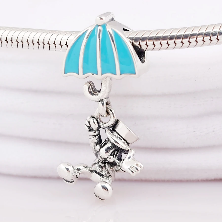 

925 Sterling Silver Jiminy Cricket Dangle Charm Blue Vintage Beads Original Fits European Woman Bracelets For Jewelry Making
