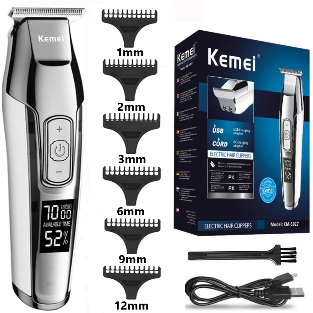 Kemei Professional Hair Clipper Beard Trimmer for Men Adjustable Speed LED Digital Hair Clipper Carving Clippers Electric Razor