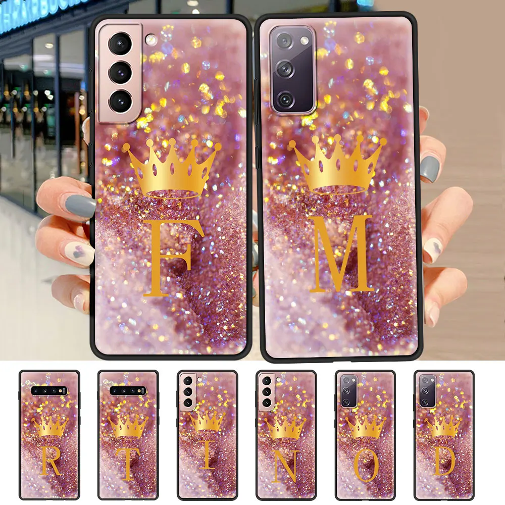 

Silicone Phone Case For Samsung Galaxy S20FE S21Ultra S22Plus S10 S8 S9Plus Note 20 10Lite Antifall Cover Golden Crown Letters