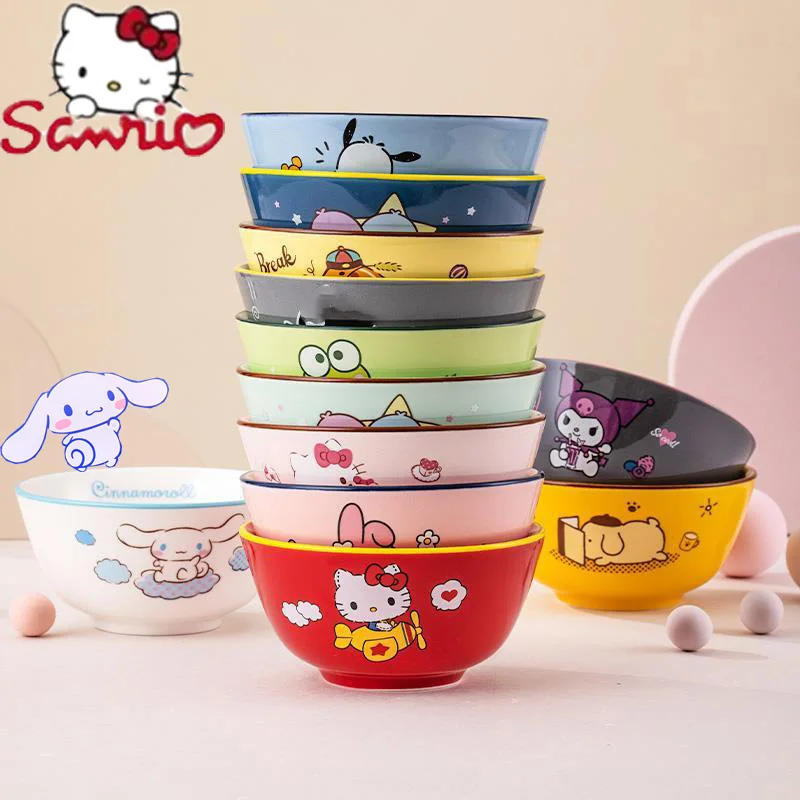 

Sanrio Hello Kitty My Melody Kuromi Cinnamoroll Ceramic Bowl Cinnamoroll Cute Cartoon Home Tableware Children's Dietary Supplies