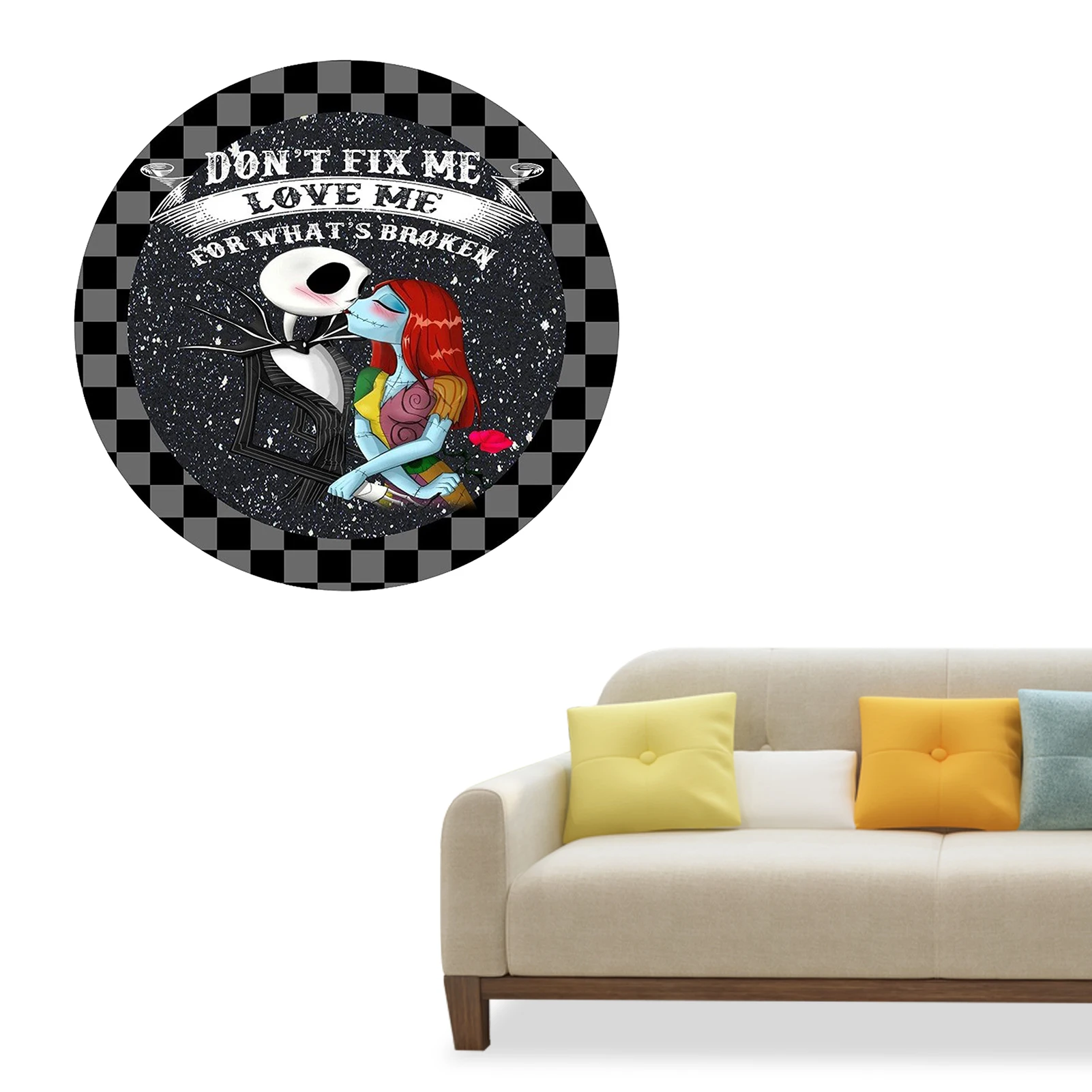 

Round Metal Tin Sign Rustic Wall Decor Wall Plaques Halloween Wreath Sign Jack And Sally Sign For Home Wall Decor Retro