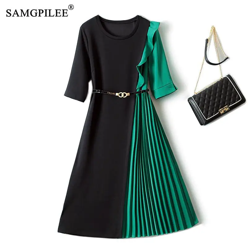 

Женское шифоновое платье средней длины, элегантное хлопковое приталенное платье с боковым зажимом, вырезом лодочкой и коротким рукавом