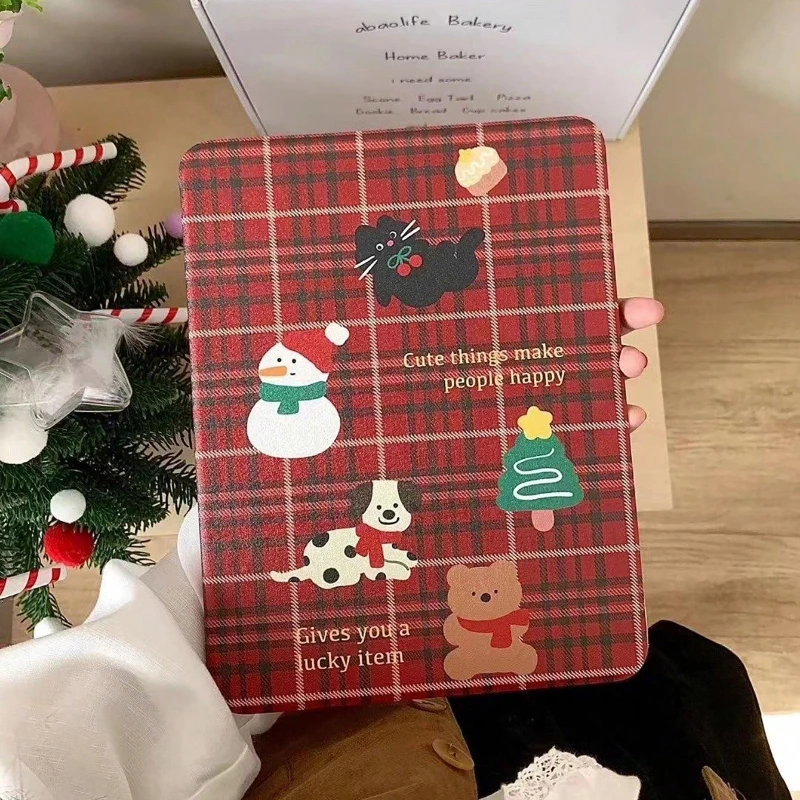 Рождественский мишка в красную клетку 360° ° Вращающийся чехол для планшета iPad