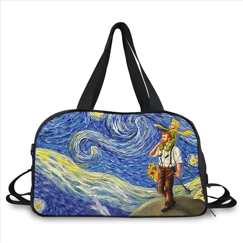 Van gogh art painting 3D printing fashion trend portable large capacity multi-function messenger bag travel bag