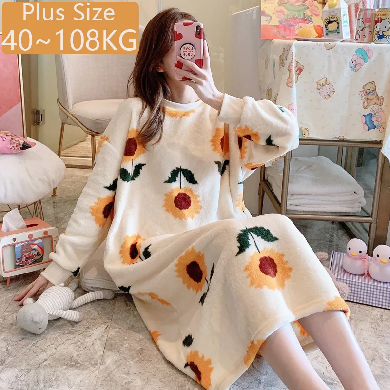 

Женская флисовая ночная рубашка с длинным рукавом, размеры до 5XL
