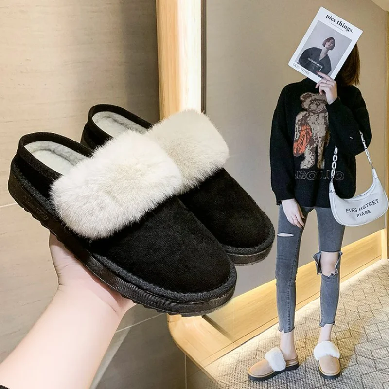 

Тапки женские зимние плюшевые, меховые сандалии, без застежки, платформа, дизайнерская хлопковая домашняя обувь