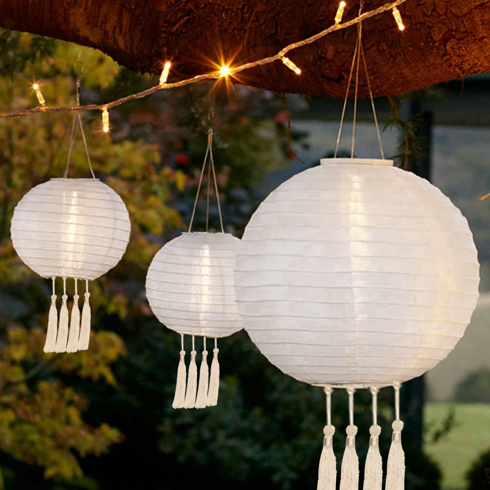 

2-4pcs Solar Lanterns Ball with Tassel LED Wedding Festival Party Chandelier Lamp Outdoor Hanging Garden Patio Yard Decor Lamp