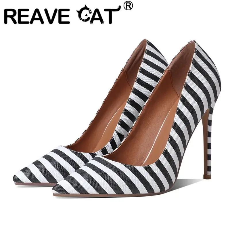 

REAVE CAT 2022 Women Pumps Pointed Toe Thin High Heels 12cm Slip-on Mixed Color Plus Size 34-43 Office Lady Shoes Fashion S4084