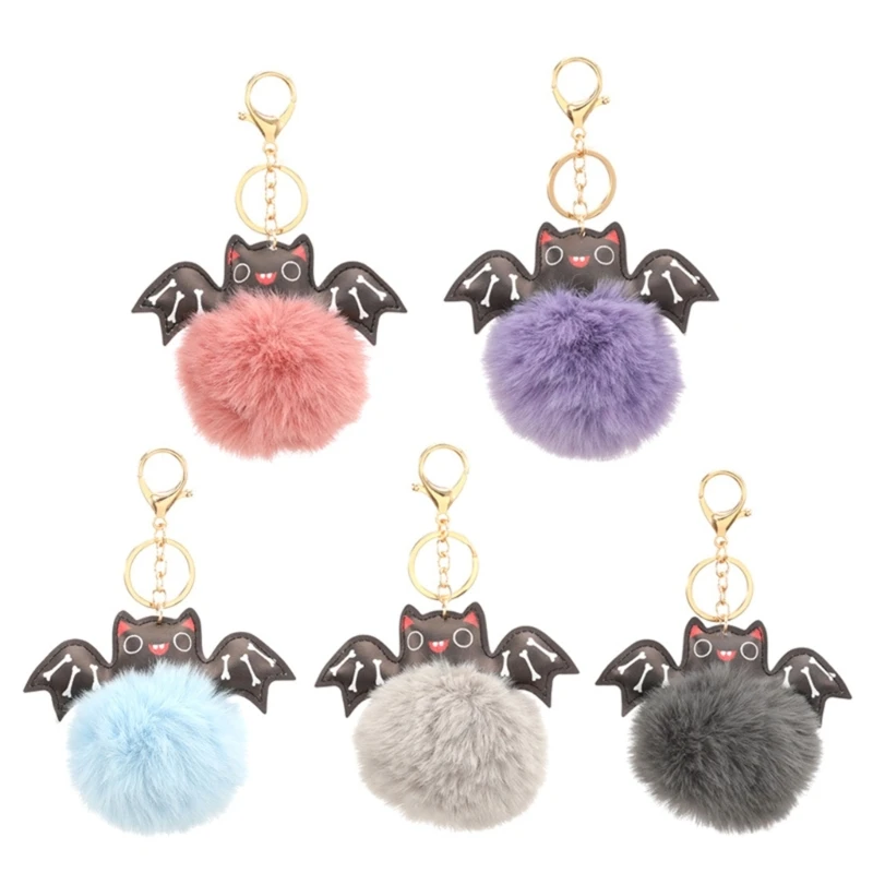Halloween Bat Keychain Plush Keychain Plush Ball Keyring Charm Handbag Pendant Halloween Party Favor Supplies
