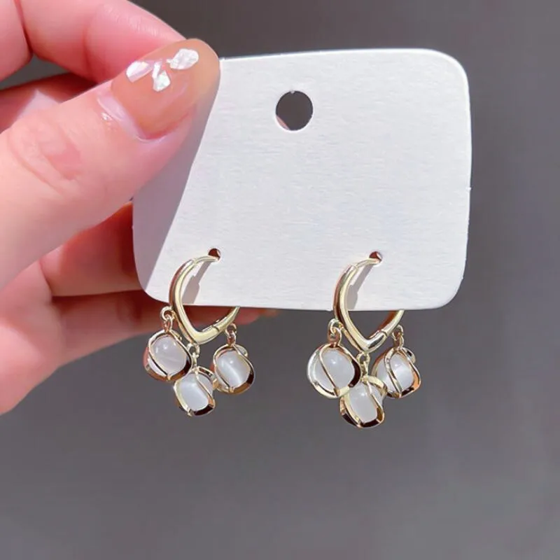 

Korean Joker Cat Eye Stone Ball Drop Earrings For Women Party Fashion Jewelry Trend Female Hanging Heart Hoop Earrings Gifts
