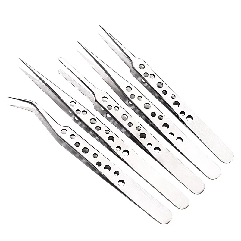 

1PCS Tweezer ST-10/ST-12/ST-14/ST-15 9-Hole Polishing Pointed Curved Tip Medical Electronic Repair Tool Stainless Steel
