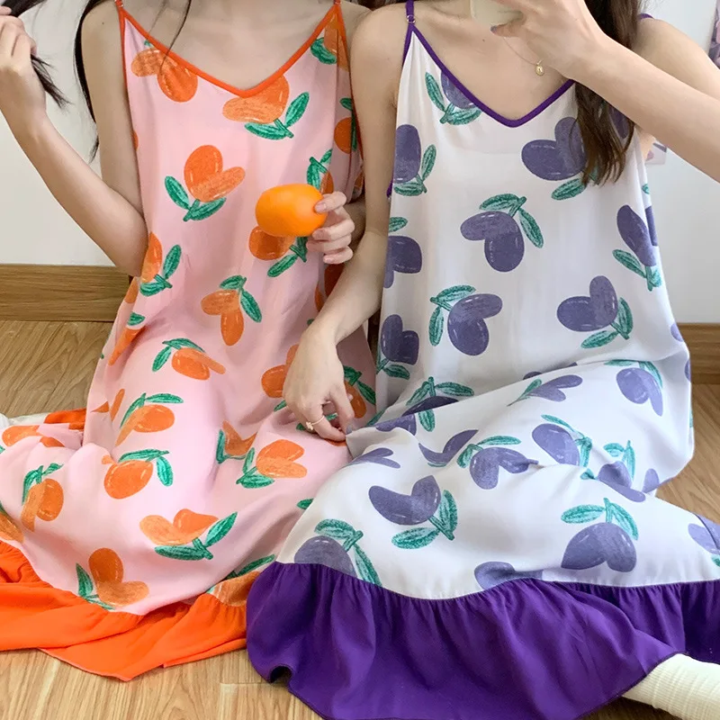 Sleeveless Camis Nightgowns Casual Thin Loose Night Dress Attractive Women's Nightwear Big Size Clothing Homewear Loungewear