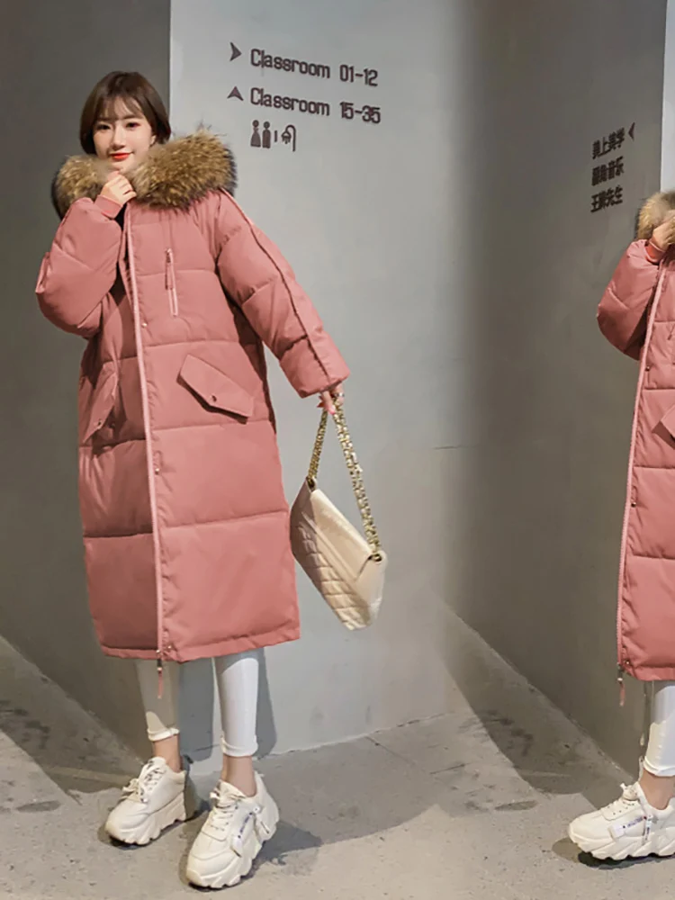 AOSSVIAO 2023 Long Winter Coat Women Hooded Down Parka Ladies New Warm Winter Jacket Women Loose Big Fur Collar Jacket Coat