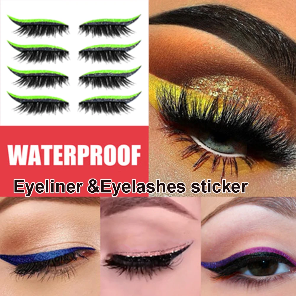 

1Sheet /4 Pairs Reusable Eyeliner And Eyelash Stickers 2 in1 Waterproof and Long lasting Self Adhesive Eyeliner and Lash Sticker
