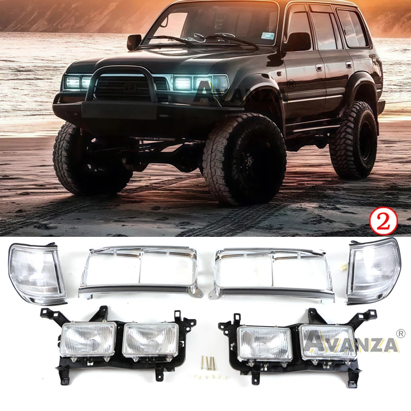 Передняя решетка с подсветкой подходит для 1990 1991, 1992, 1992, 1994, 1994, 1995, 1996, 1997, Toyota Land Crusier LC80 FJ80, фары и рамка освещения