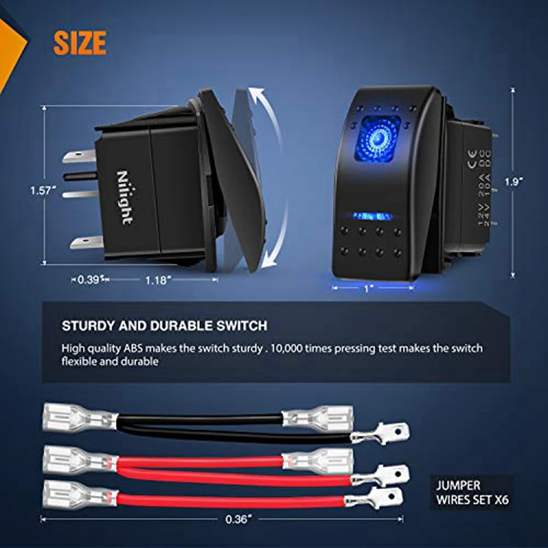 6 шт., 5-контактный Φ, 20A12V 10A24V переключатель для яхты 5P ABS + металл для грузовиков, лодок, автомобилей и мотоциклов (art.: 3920ca9286337) - 3920ca9286337