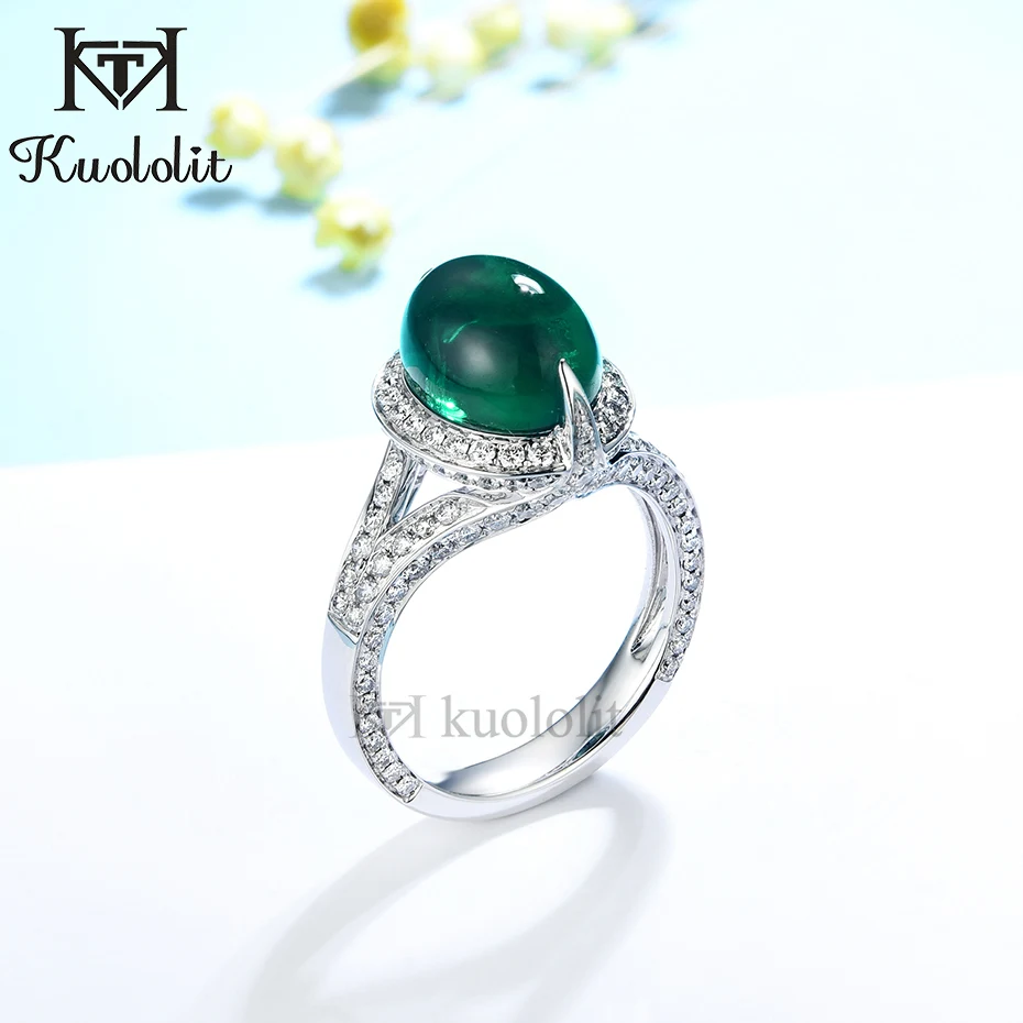

Kuolit 5CT кабошон изумруд моиссанит кольцо для женщин Твердое 18K 14K золото драгоценный камень кольцо для помолвки Свадебная вечеринка подарки