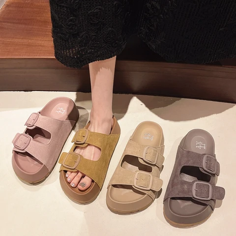 Women's Retro Style Slippers for Relaxing, Women's Summer Casual Shoes, Comfortable Platform Beach Slides, Sandals for Girls