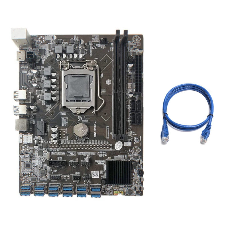 

Материнская плата B250C для майнинга с сетевым кабелем RJ45, 12 PCIE на USB3.0 слот GPU LGA1151, поддержка DDR4, DIMM ОЗУ для майнинга BTC