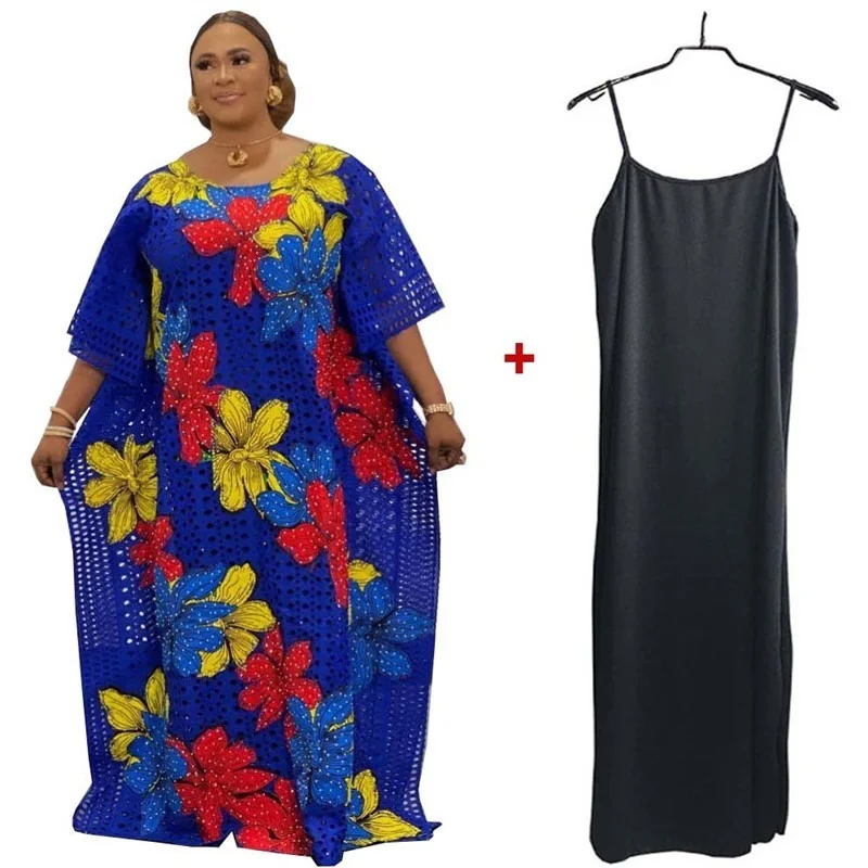 New Fashion Bazin Riche African Dresses For Women Free Size Casual Elegant Ladies Appliques Loose Maxi Dress With Inner Vestidos