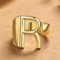 a z letter finger rings gold color hollow metal adjustable open ring initials name alphabet women men chunky wide jewelry gifts