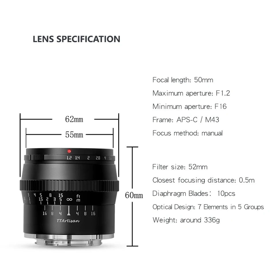 Фото Объектив TTArtisan 50mm F1.2 APS-C с ручной фокусировкой для камер SONY E, FUJI XF, Canon M, Panasonic, Olympus M4/3, Nikon Z, Leica L, Canon R №5