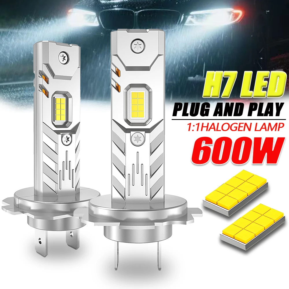 

H7 Светодиодные Лампы Для Фар 600 Вт Супер Яркие CANBUS Совместимые 6500K Белые Беспроводные Автомобильные Противотуманные Фа...