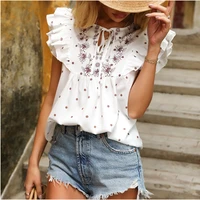 womens 2022 new spring summer solid color polka dot o neck tie short sleeve loose ladies casual top
