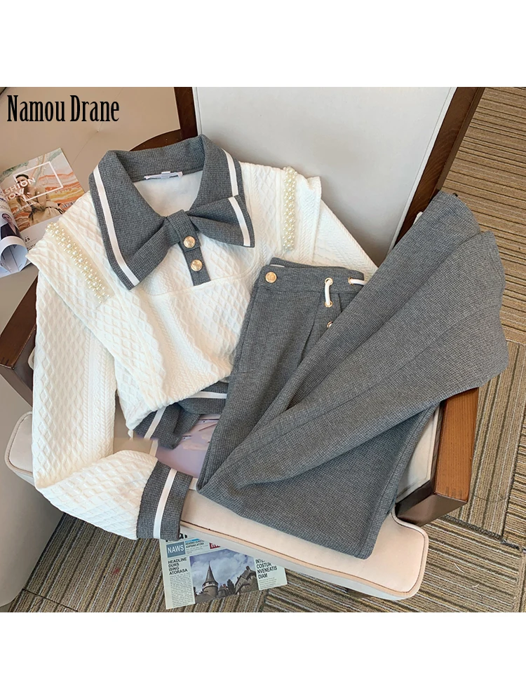 

Namou Drane Women's Casual Pants Suit Spring Clothes 2023 New Female College Style Fashion Hoodie Two-piece Set