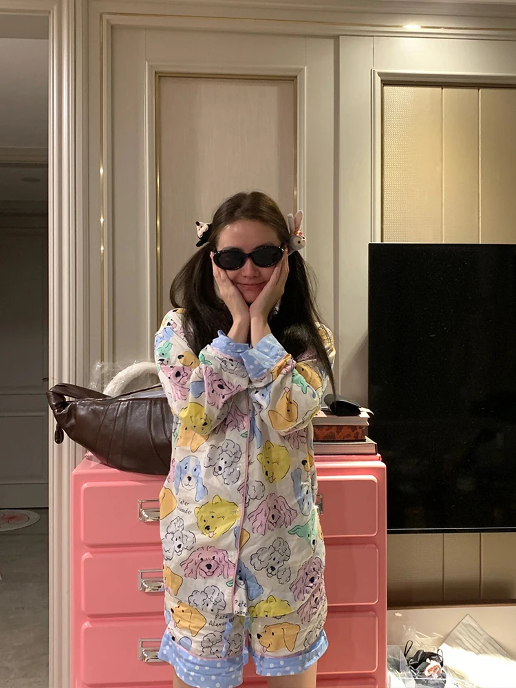 Интернет-знаменитости модный дизайн пижамы с длинными рукавами и мультяшным