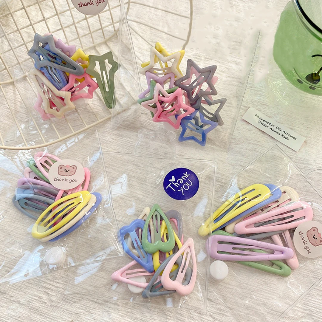 

1Set Colorful BB Clips Candy Color Geometric Stars Heart Ornament Hair Clips Womwn Girls Sweet Hairpins Kid Hair Accessories