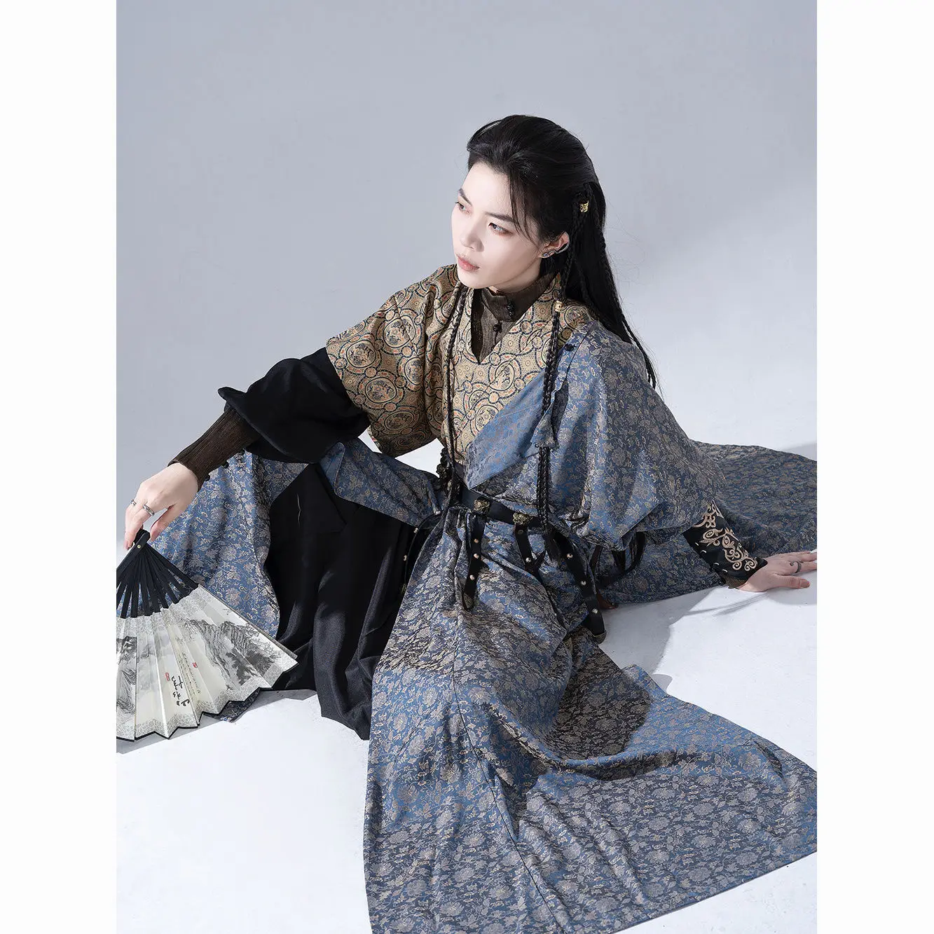 Красивое мужское жаккардовое платье Тан ханьфу с круглым вырезом полурукавом