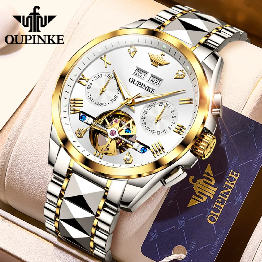 

Luxury OUPINKE Brand Automatic Watch Men Mechanical Tourbillon Sapphire Crystal Tungsten Steel Waterproof Wrist Watches Clock