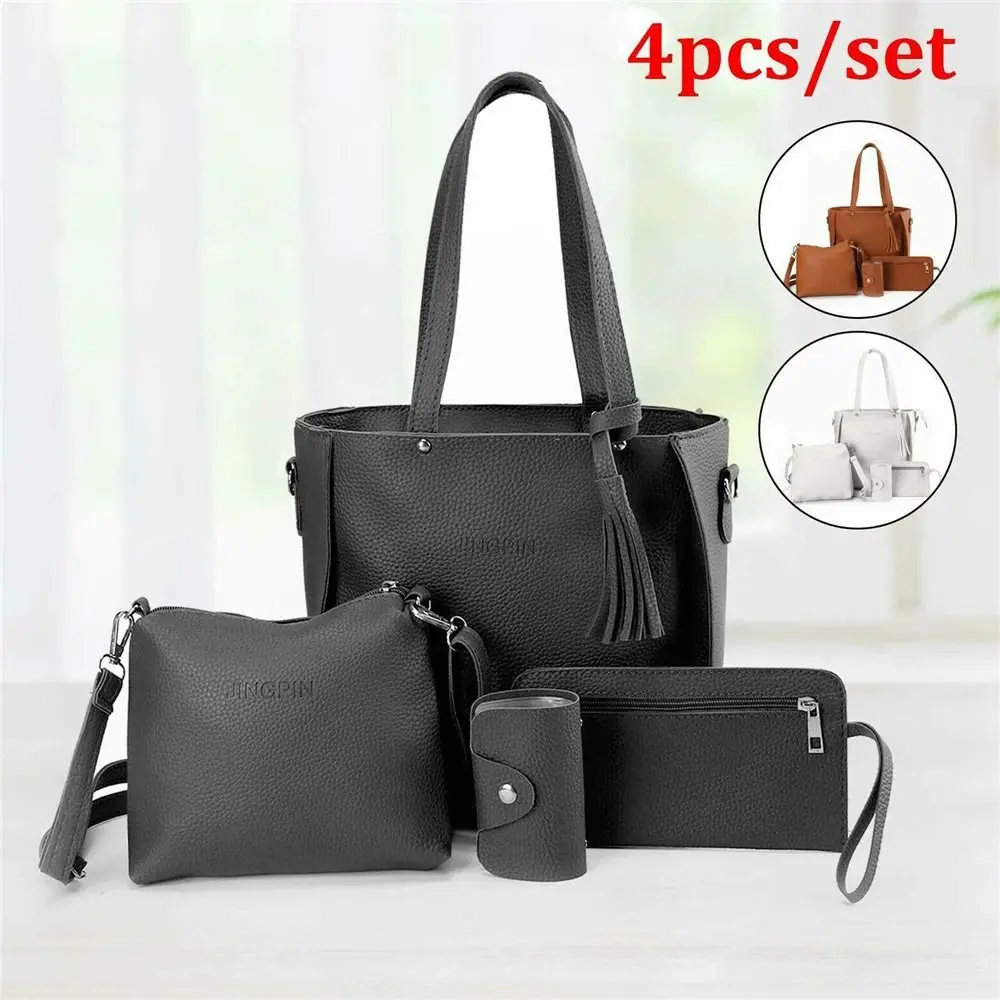 

4Pcs/set High capacity Crossbody Bags Fashion Casual PU Leather Women Bag Set Portable Wallet Purses Women Girls
