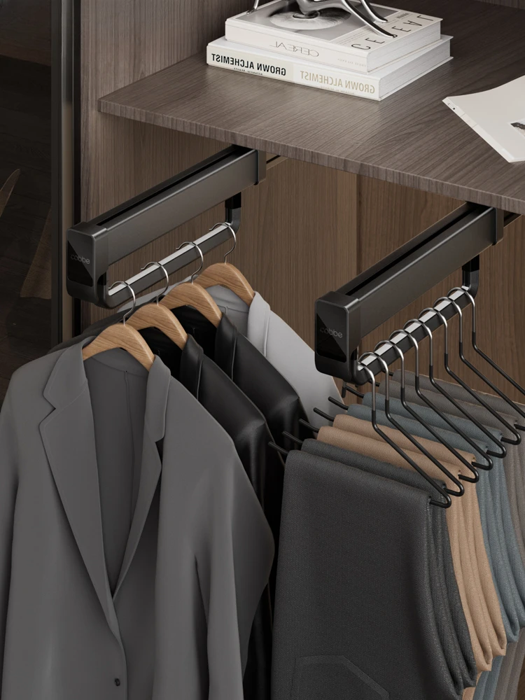 Выдвижная вешалка для брюк и выдвижная встроенный амортизирующий органайзер